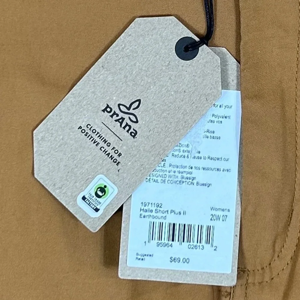 Prana Halle Short Plus II Earthbound Brown 20W 7 Inseam 1971192 Standard Fit